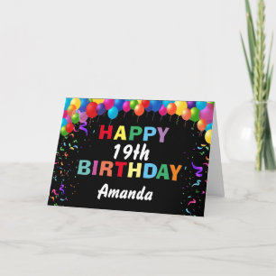 Happy 19th Birthday Colorful Balloons Black Card