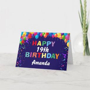 Happy 19th Birthday Colorful Balloons Navy Blue Card