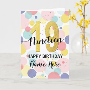 Happy 19th Birthday Pastel Rainbow and Gold Girl Card