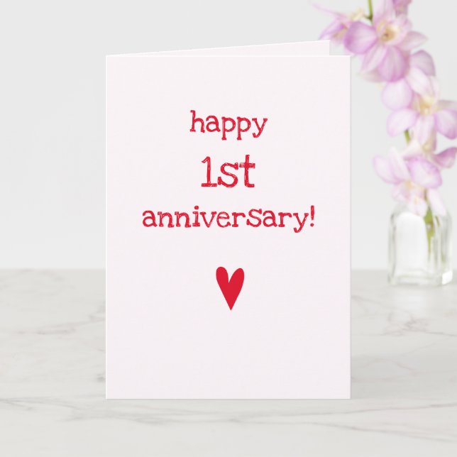 Happy 1st Anniversary - Cute Red Heart Card (Orchid)