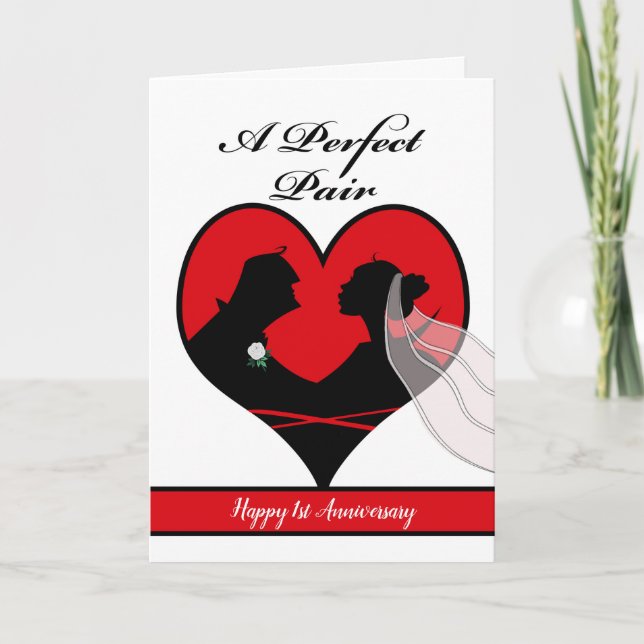Happy 1st Anniversary, Perfect Pair, Custom Text Card (Front)