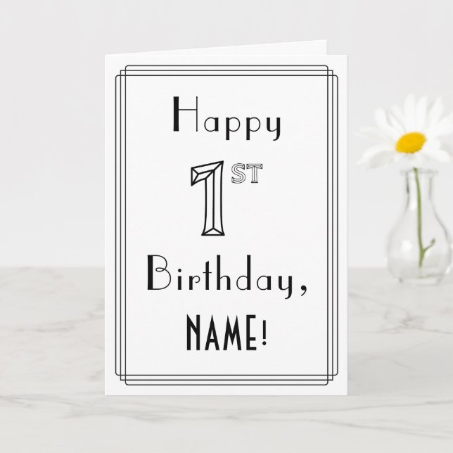 Happy 1st Birthday, Art Deco Style w/ Custom Name Card (Small Plant)