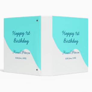 Happy 1st birthday blue wavy retro boho name date binder