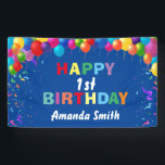 Happy 1st Birthday Colourful Balloons Blue Banner<br><div class="desc">Happy 1st Birthday Colourful Balloons Confetti Blue Banner. For further customization,  please click the "Customize it" button and use our design tool to modify this template.</div>