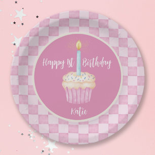Happy 1st Birthday Cupcake Paper Plate