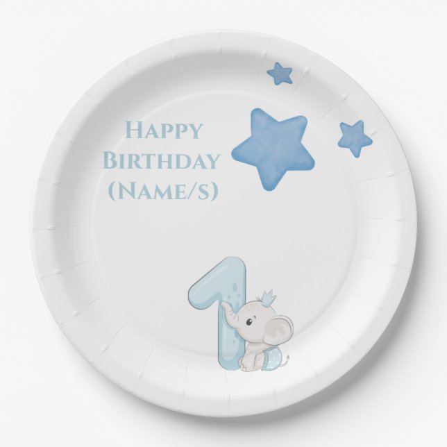 Happy 1st Birthday (Customizable text & Name) Paper Plate (Front)