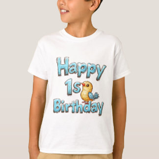 Happy 1st Birthday – Cute Blue Bird and Birthday  T-Shirt