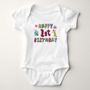 Happy 1st Birthday for 1 year old Kids B-day Baby Bodysuit