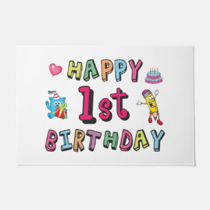 Happy 1st Birthday for 1 year old Kids B-day Doormat