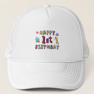 Happy 1st Birthday for 1 year old Kids B-day wish Trucker Hat
