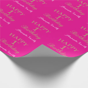 Happy 1st Birthday Gold Glitter and Hot Pink Wrapping Paper