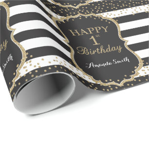 Happy 1st Birthday Gold Glitter Wrapping Paper