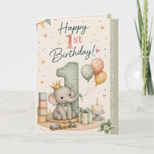 Happy 1st Birthday Greeting Card   First Birthday
