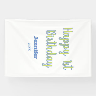 Happy 1st birthday kids baby green blue pastel tre banner