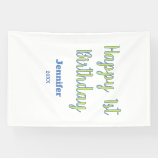 Happy 1st birthday kids baby green blue pastel tre banner