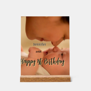 Happy 1st birthday kids baby mother black yellow acrylic sign