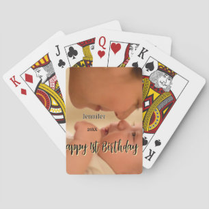 Happy 1st birthday kids baby mother black yellow playing cards