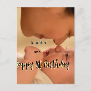 Happy 1st birthday kids baby mother black yellow  postcard