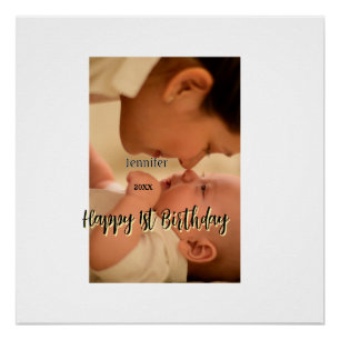 Happy 1st birthday kids baby mother black yellow poster