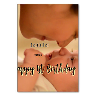 Happy 1st birthday kids baby mother black yellow table number