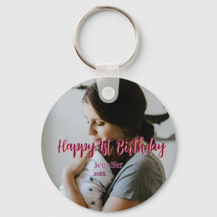 Happy 1st birthday kids baby mother red orange sty keychain