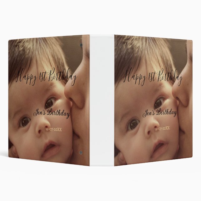 Happy 1st birthday name photo date stylish calligr binder (Background)