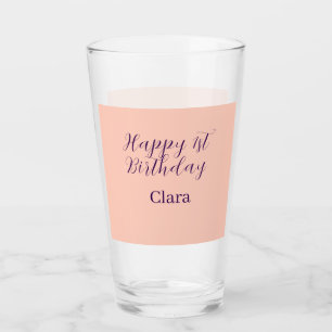 Happy 1st birthday orange purple boho retro name glass