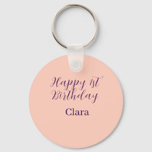 Happy 1st birthday orange purple boho retro name keychain