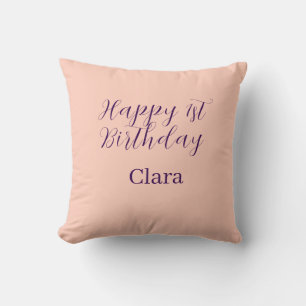 Happy 1st birthday orange purple boho retro name throw pillow