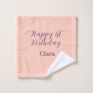 Happy 1st birthday orange purple boho retro name  wash cloth