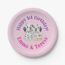 Happy 1st Birthday Party Twin Girls, Puppies  