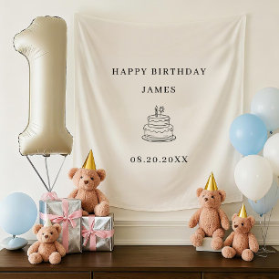 Happy 1st Birthday Personalized Kids Birthday Name Tapestry