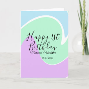 Happy 1st birthday pink green blue acrylic pour  card
