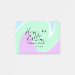 Happy 1st birthday pink green blue acrylic pour post-it notes