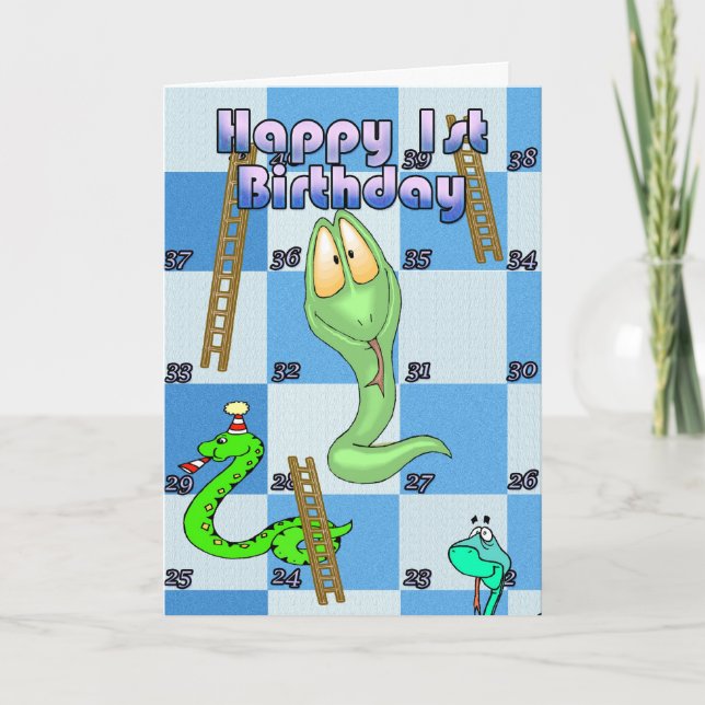 Happy 1st Birthday Snakes and Ladders Card (Front)
