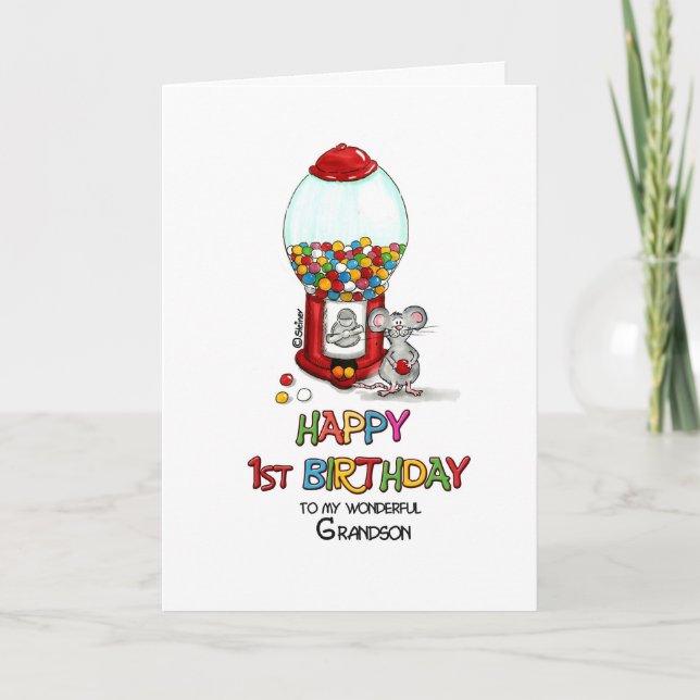 Happy 1st Birthday to my wonderful Grandson Card (Front)