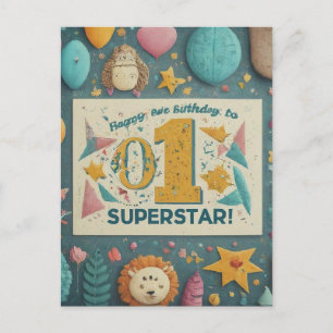"Happy 1st Birthday to Our Little Superstar!" Postcard