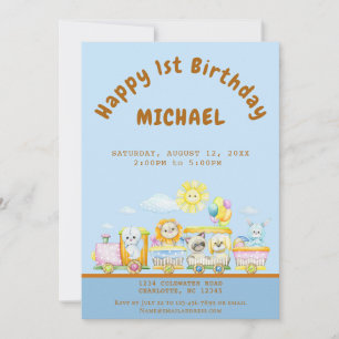 Happy 1st Birthday Train Birthday Party Invitation