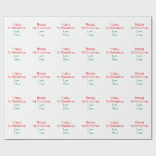 happy 1st christmas red green love name simple hol wrapping paper