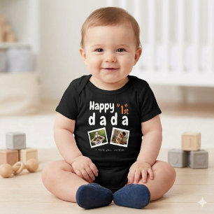 Happy 1st Dada Custom Name Photo Black Baby Bodysuit