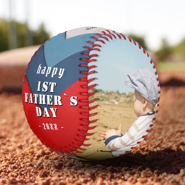 Happy 1st Father`s Day Blue Red 2 Photo Collage  Baseball (Creator Uploaded)