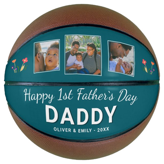 Happy 1st Father`s Day Daddy Keepsake 3 Photo Basketball (Front)