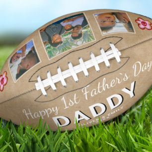 Happy 1st Father`s Day Daddy Keepsake 3 Photo Football