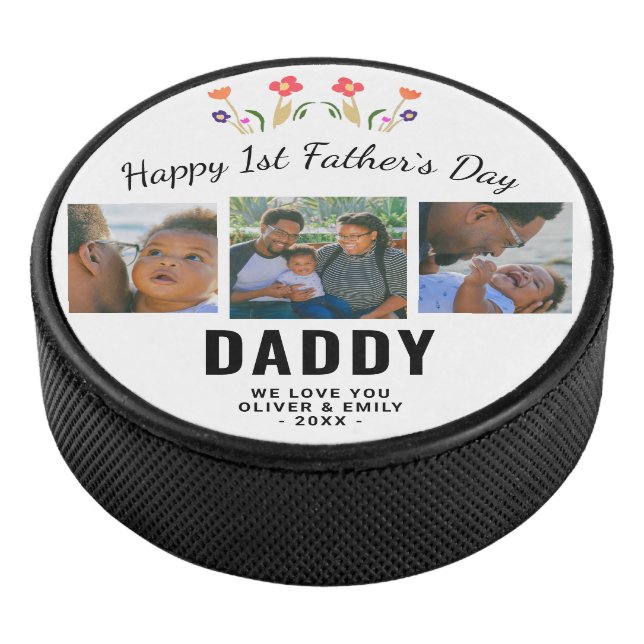 Happy 1st Father`s Day Daddy Keepsake 3 Photo Hockey Puck (3/4)