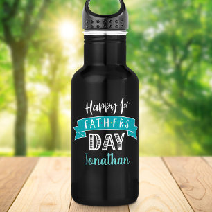 Happy 1st Father’s Day Turquoise Banner Cool Name 532 Ml Water Bottle