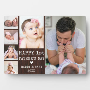 Happy 1st Father's Day 6 Photo Collage Rustic Wood Plaque