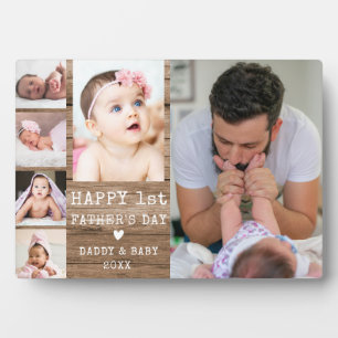 Happy 1st Father's Day 6 Photo Collage Rustic Wood Plaque