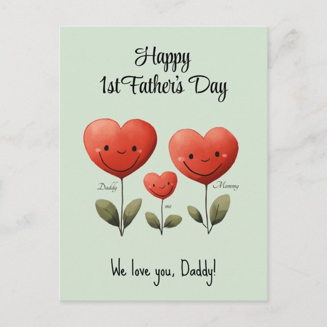 Happy 1st Father's Day, Baby & Mommy Card, Custom Postcard (Front)