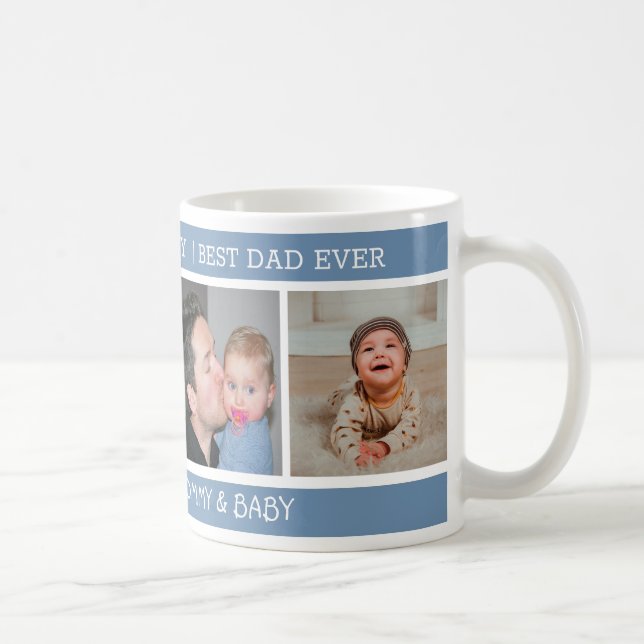 Happy 1st Father's Day Best Dad Ever 4 Photo Blue Coffee Mug (Right)