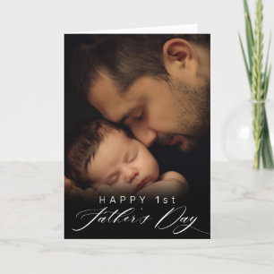 Happy 1st Father's Day Elegant Script Photo Holiday Card
